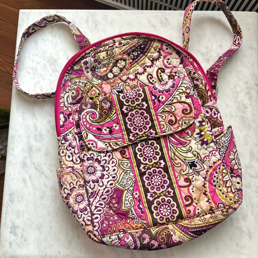 Vera Bradley pink paisley print backpack.